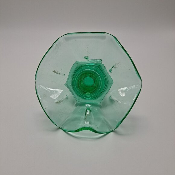 Vintage Green Vaseline Depression Uranium Glass Candlestick Holder - Picture 8 of 9